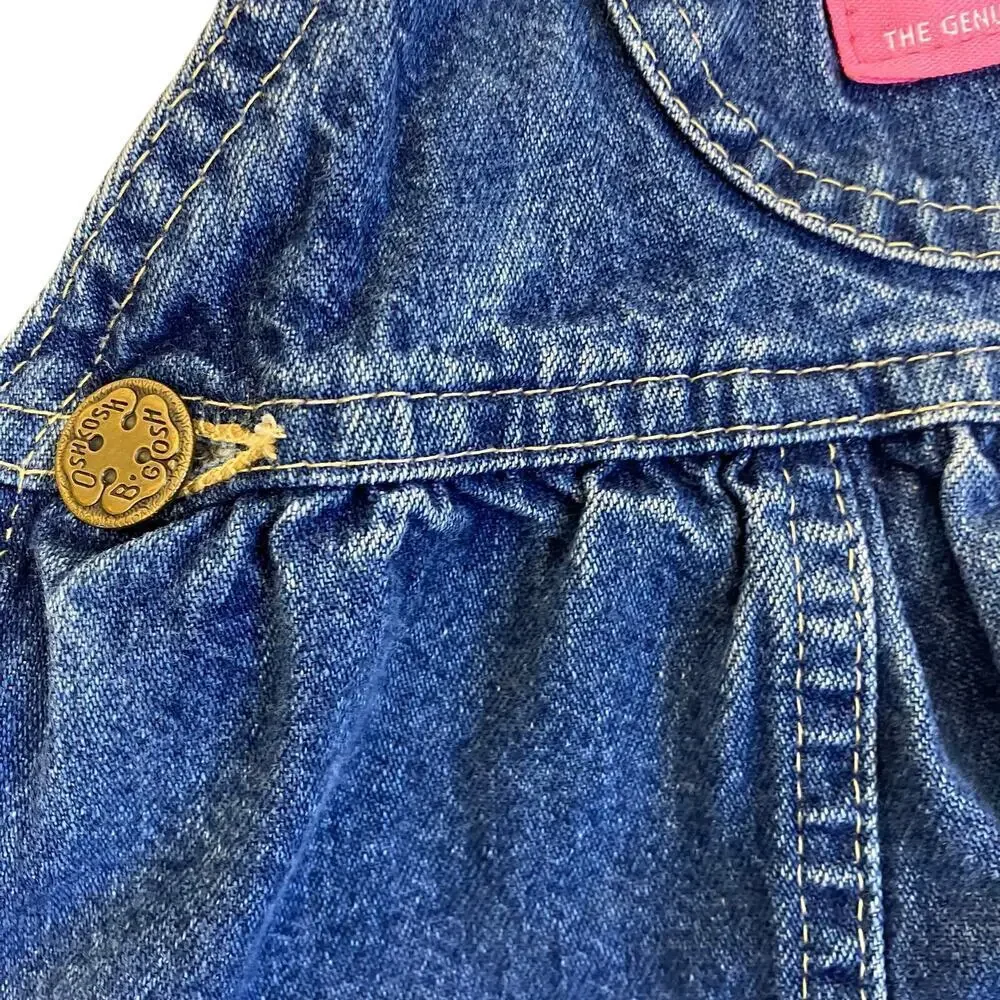OshKosh Vintage 90s Bubble Leg Bib Style Denim Overalls USA Made Sz 12Mo